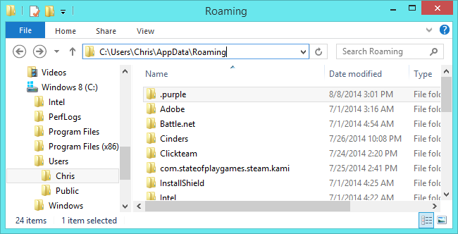 پوشه‌ی AppData و Roaming محل ذخیره‌ی تنظیمات نرم‌افزارها