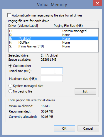 تنظیم دستی اندازه پیج فایل در پارتیشن‌های مختلف در ویندوز