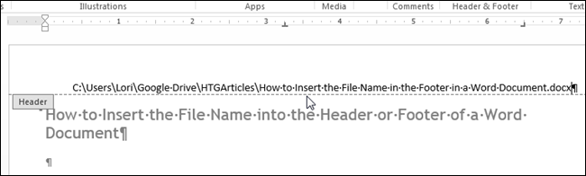 آدرس فایل word در Header صفحه قرار گرفته است