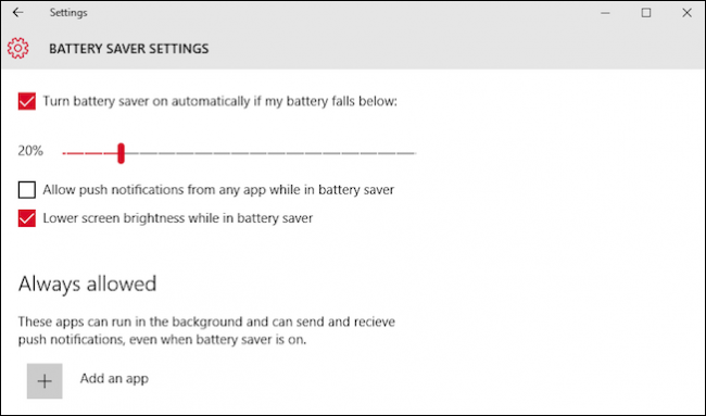 تنظیمات فعال شدن حالت ذخیره‌ی باتری در ویندوز 10