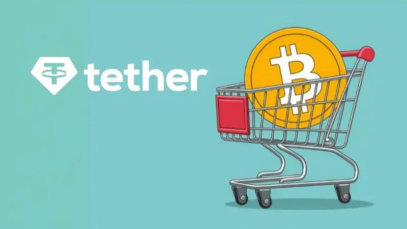 تصویر بیت کوین بر روی سبد و نام تتر در کنار آن