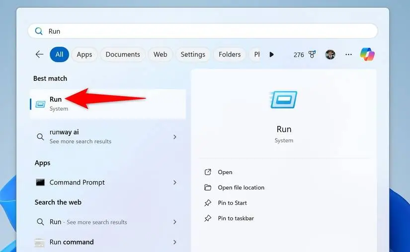 آموزش باز کردن Run در ویندوز با جستجو و از طریق تسک بار