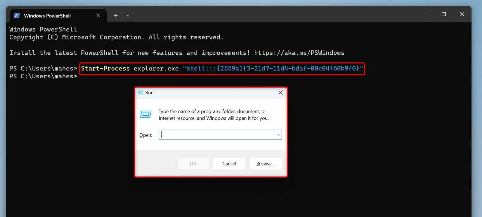 آموزش باز کردن Run از طریق cmd یا PowerShell در ویندوز